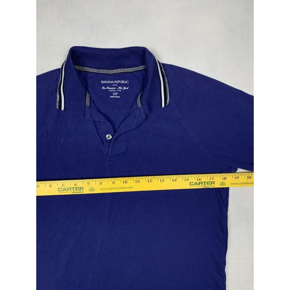 Banana Republic Polo Mens Small Deep Blue Tipped Raglan‎ Short Sleeve Pique S